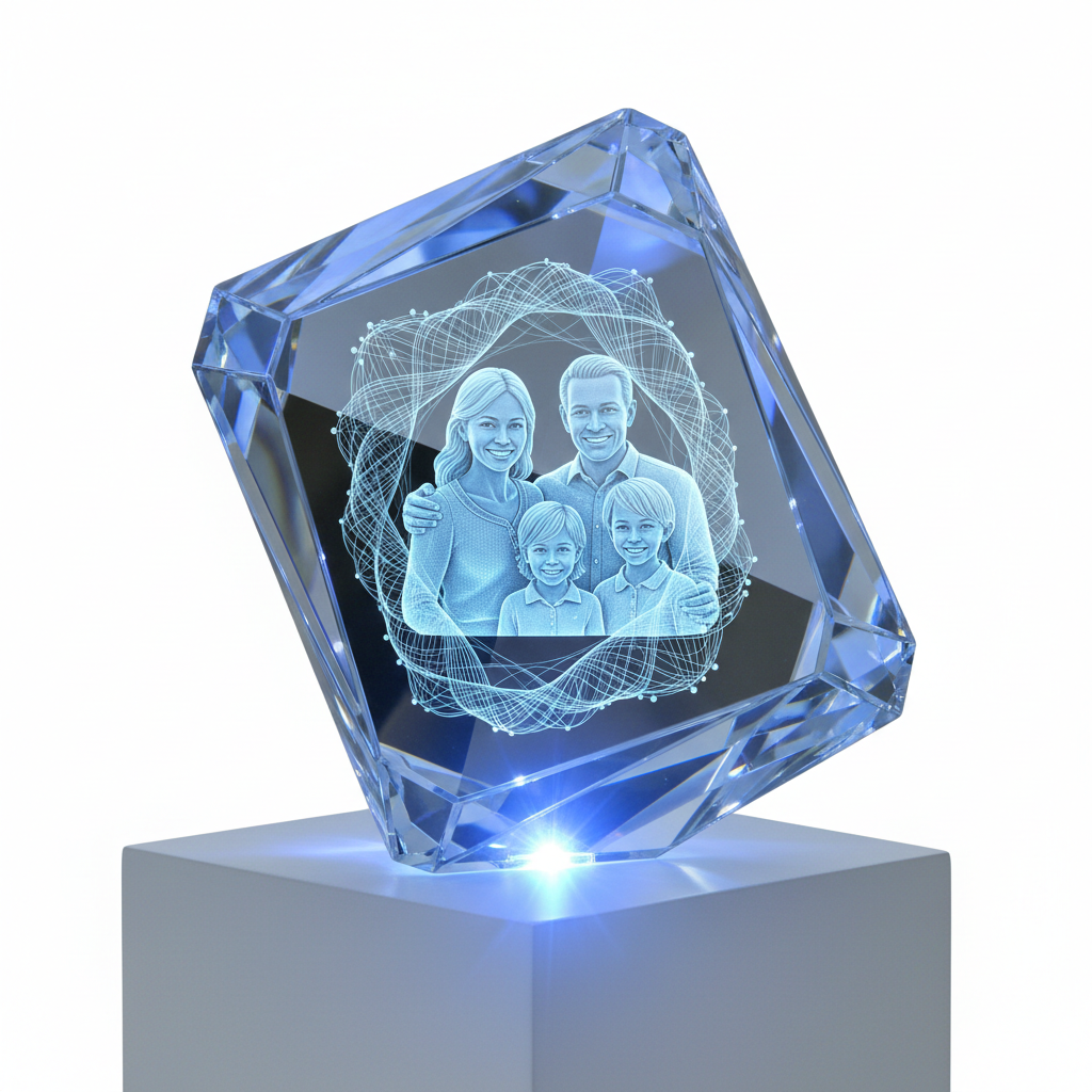 Crystal portrait sculpture – family premium large