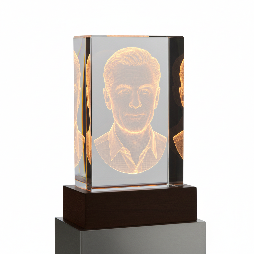 Crystal portrait sculpture – single person 3D laser engraved