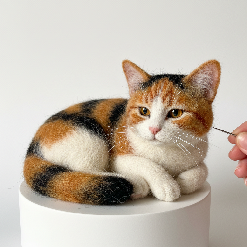 Custom wool felt needle-felted realistic pet portrait