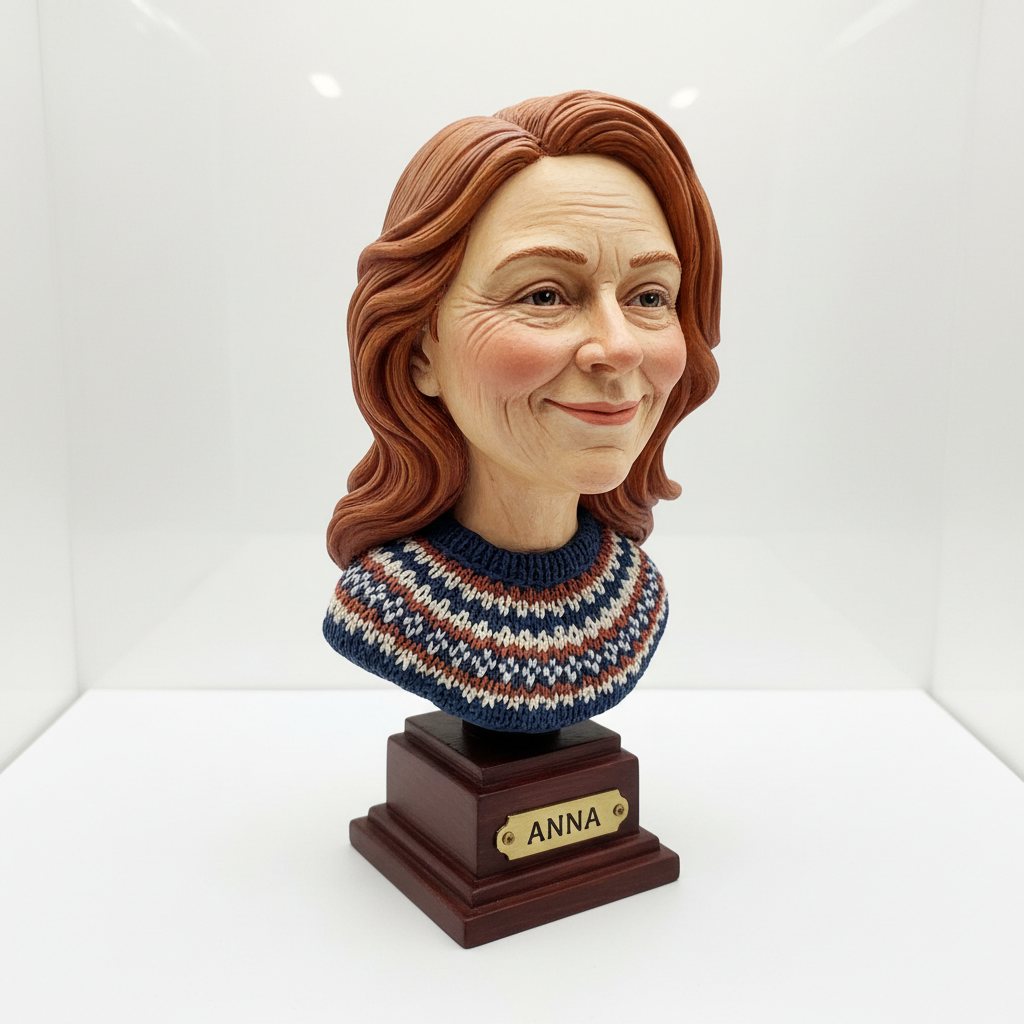 Polymer clay portrait figurine – front view