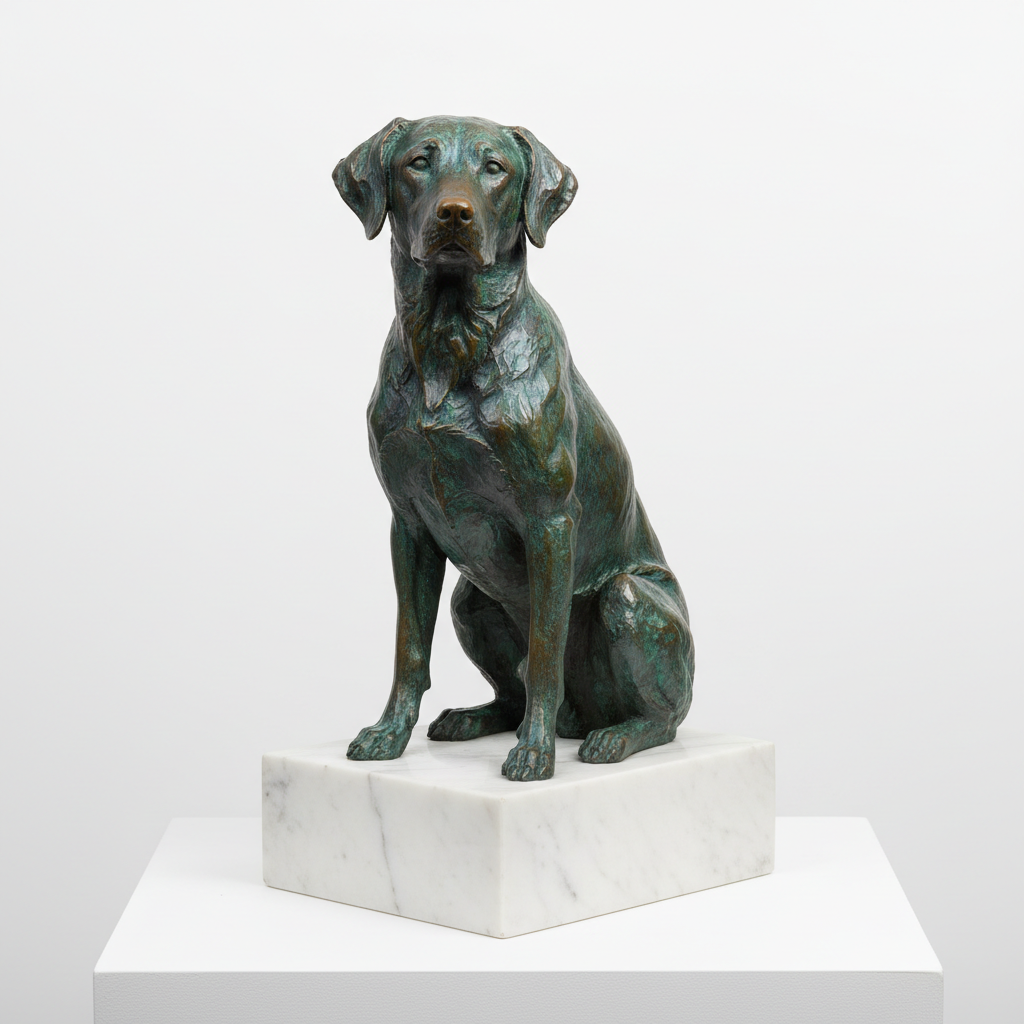 Custom fine art bronze pet sculpture with marble base